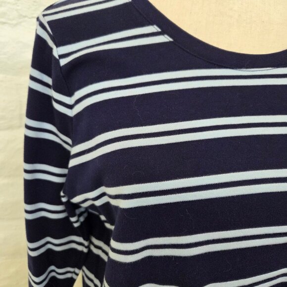 Isaac Mizrahi Top Womens Medium Blue White Stripe Cotton Scoop Neck Bell Sleeve - Picture 4 of 10
